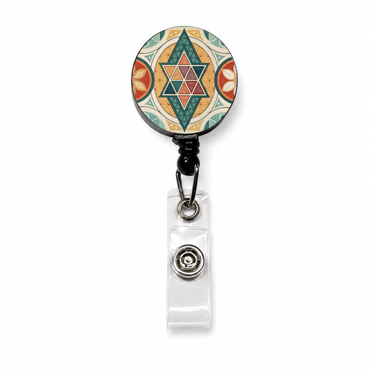 Retro Vintage Geometric Pattern Retractable ID Key Card Name Tag Badge Holder with Clip
