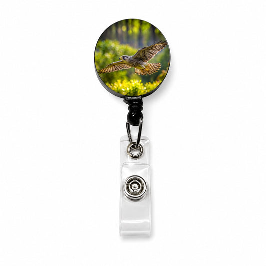 Saker Falcon Raptor in Flight Retractable ID Key Card Name Tag Badge Holder with Clip
