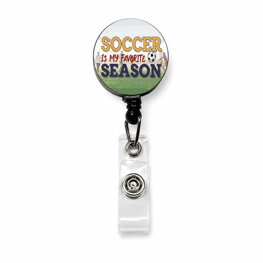Soccer Is My Favorite Season Funny Retractable ID Key Card Name Tag Badge Holder with Clip