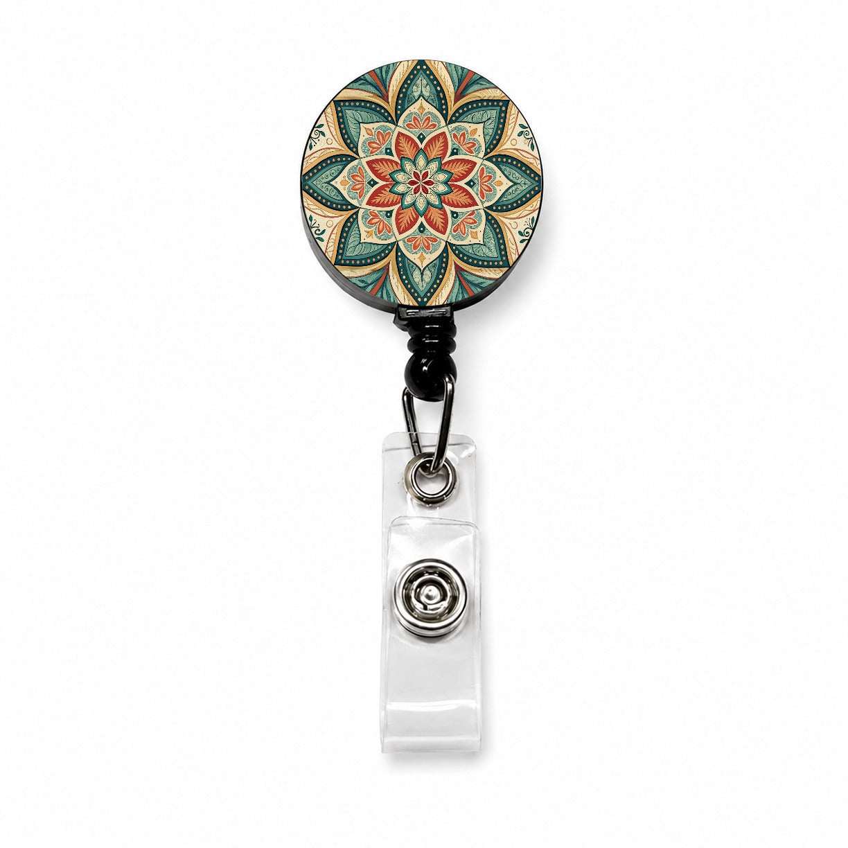 Symmetrical Artistic Flower Floral Pattern Retractable ID Key Card Name Tag Badge Holder with Clip