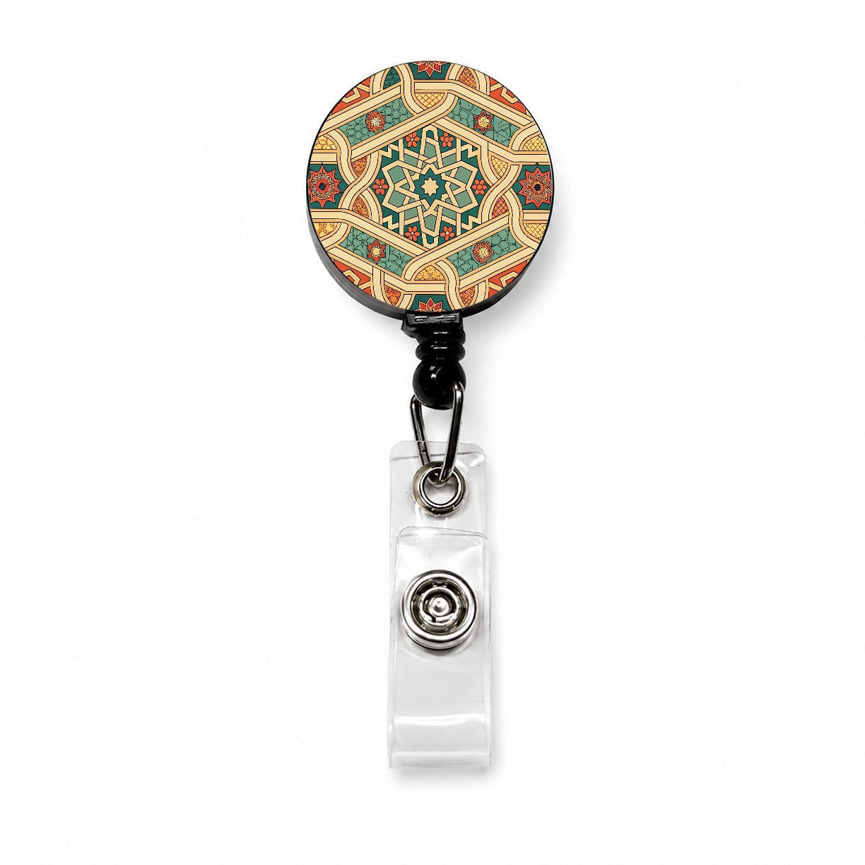 Tessellations Retro Geometric Pattern Retractable ID Key Card Name Tag Badge Holder with Clip