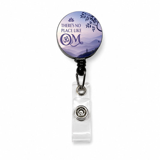 There's No Place Like Om Funny Yoga Retractable ID Key Card Name Tag Badge Holder with Clip