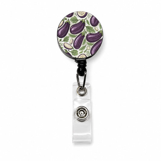 Whole Eggplants Pattern Retractable ID Key Card Name Tag Badge Holder with Clip
