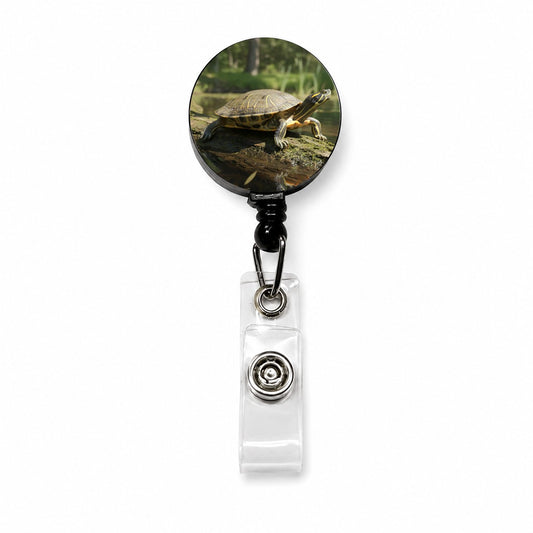 Yellow Bellied Slider Turtle Photo Retractable ID Key Card Name Tag Badge Holder with Clip