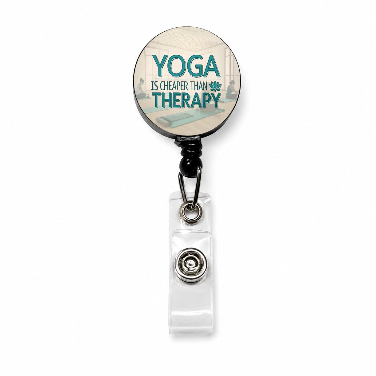 Yoga Is Cheaper Than Therapy Funny Retractable ID Key Card Name Tag Badge Holder with Clip