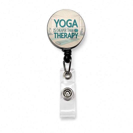 Yoga Is Cheaper Than Therapy Funny Retractable ID Key Card Name Tag Badge Holder with Clip