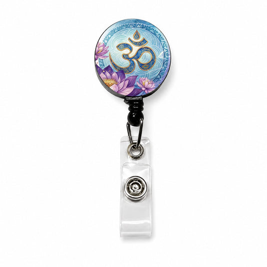 Yoga Om Aum Lotus Flower Retractable ID Key Card Name Tag Badge Holder with Clip