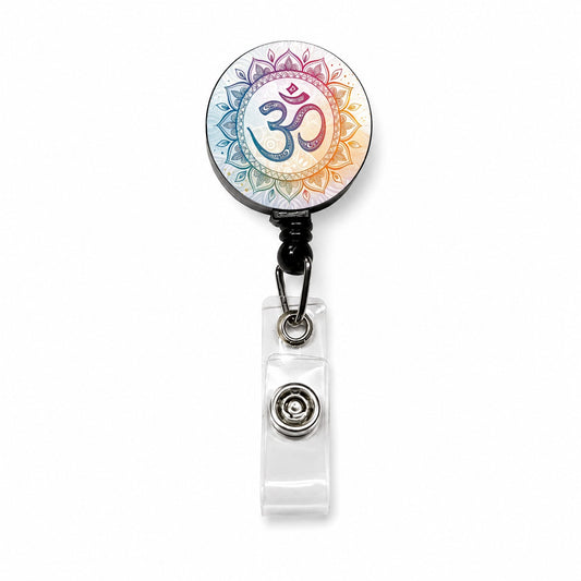 Yoga Om Aum Mandala Symbol Rainbow Retractable ID Key Card Name Tag Badge Holder with Clip