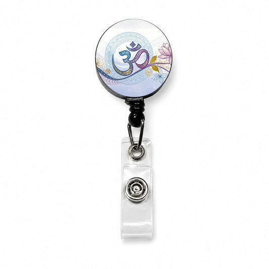 Yoga Om Aum Symbol Lotus Floral Retractable ID Key Card Name Tag Badge Holder with Clip