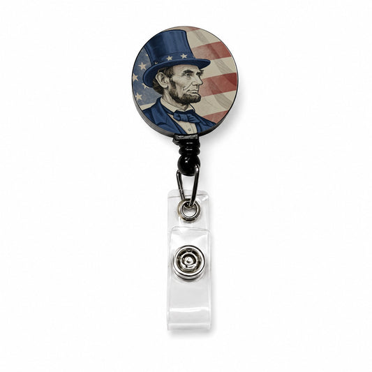 Abraham Lincoln American President Patriotic Retractable ID Key Card Name Tag Badge Holder with Clip