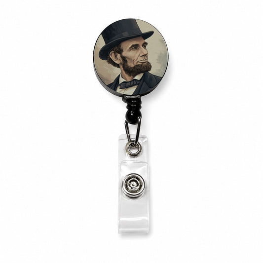 Abraham Lincoln Portrait Retractable ID Key Card Name Tag Badge Holder with Clip
