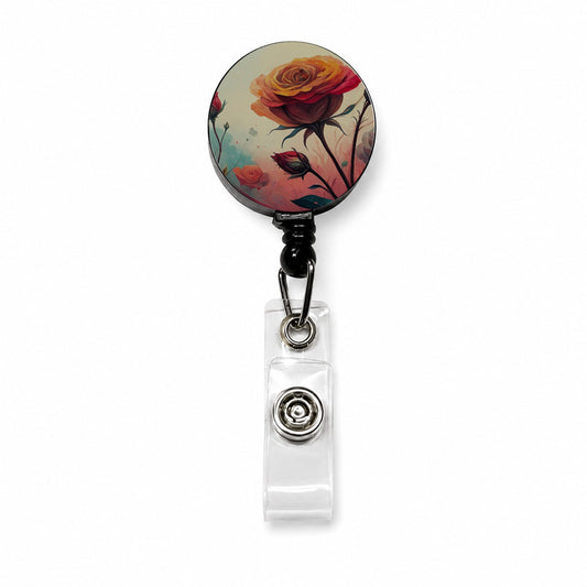 Abstract Roses Flowers Retractable ID Key Card Name Tag Badge Holder with Clip