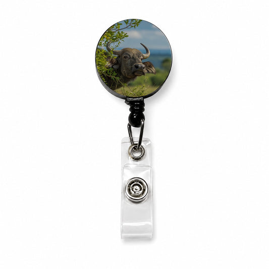 African Buffalo Safari Wildlife Retractable ID Key Card Name Tag Badge Holder with Clip