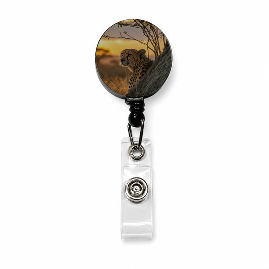 African Cheetah Safari Sunset Retractable ID Key Card Name Tag Badge Holder with Clip