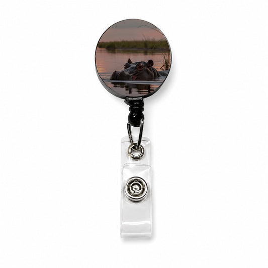 African Hippopotamus Sunset Safari Retractable ID Key Card Name Tag Badge Holder with Clip