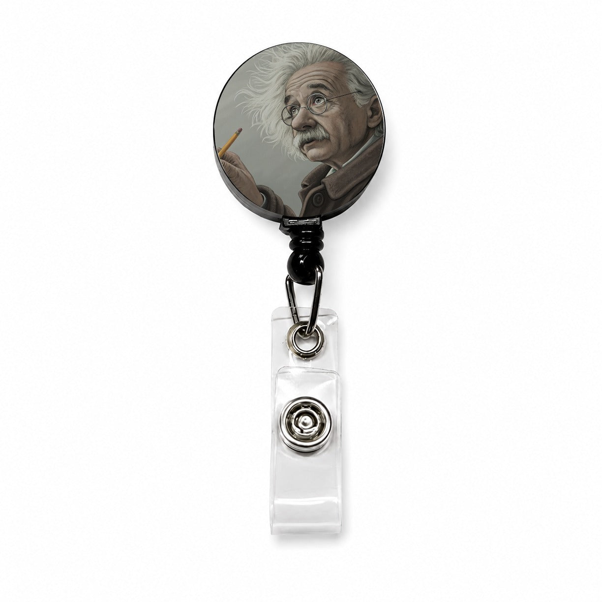 Albert Einstein Genius Portrait Retractable ID Key Card Name Tag Badge Holder with Clip