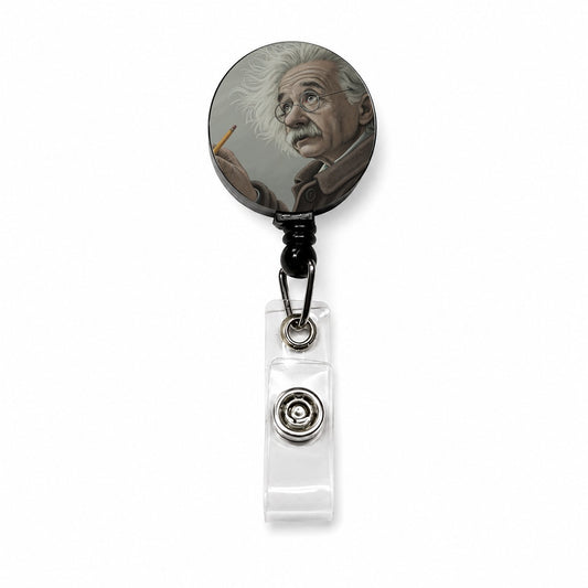 Albert Einstein Genius Portrait Retractable ID Key Card Name Tag Badge Holder with Clip