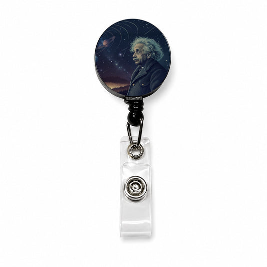 Albert Einstein Genius Space Retractable ID Key Card Name Tag Badge Holder with Clip
