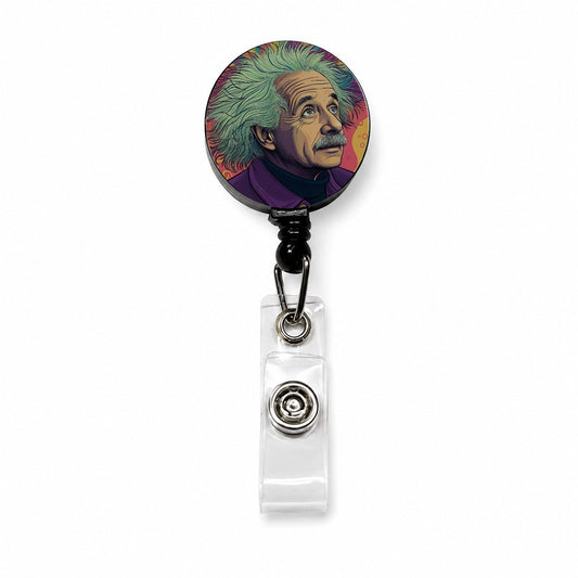 Albert Einstein Psychedelic Retractable ID Key Card Name Tag Badge Holder with Clip