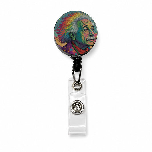 Albert Einstein Rainbow Energy Retractable ID Key Card Name Tag Badge Holder with Clip
