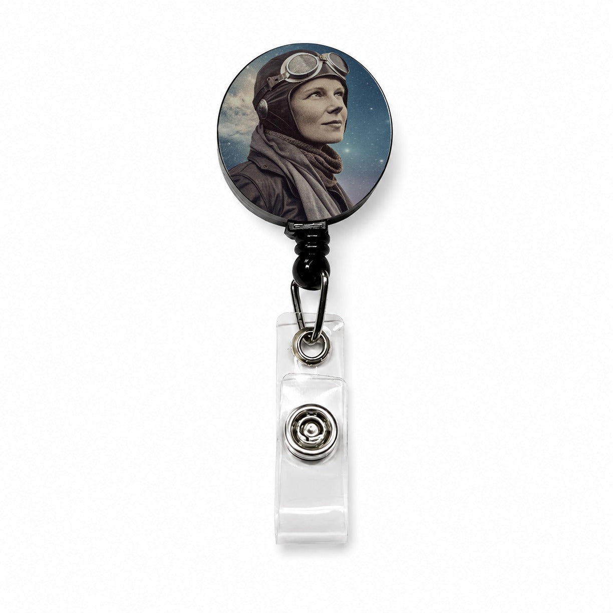 Amelia Earhart Aviation Retractable ID Key Card Name Tag Badge Holder with Clip