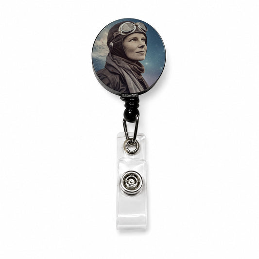 Amelia Earhart Aviation Retractable ID Key Card Name Tag Badge Holder with Clip