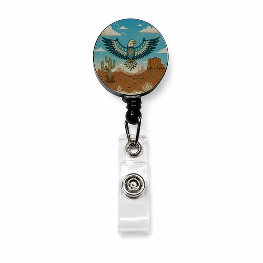 American Eagle Western Southwestern Retractable ID Key Card Name Tag Badge Holder with Clip