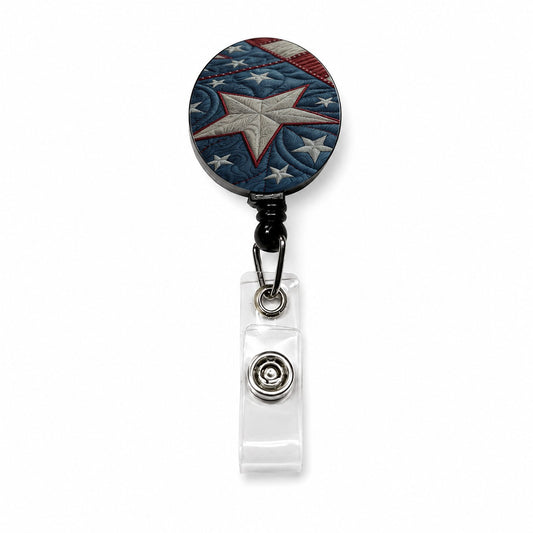 American Patriotic Quilt USA Retractable ID Key Card Name Tag Badge Holder with Clip