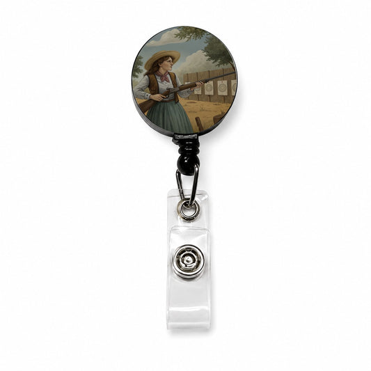 Annie Oakley Wild West Retractable ID Key Card Name Tag Badge Holder with Clip