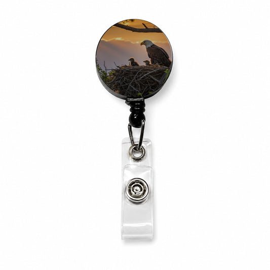 Bald Eagle Babies In Nest Sunset Retractable ID Key Card Name Tag Badge Holder with Clip