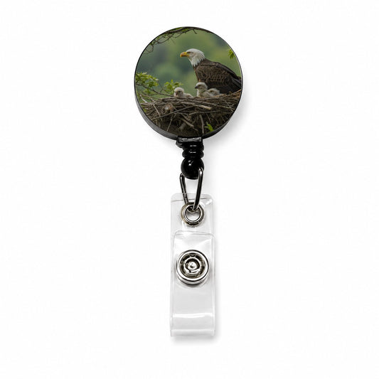 Bald Eagle Babies In Nest Retractable ID Key Card Name Tag Badge Holder with Clip