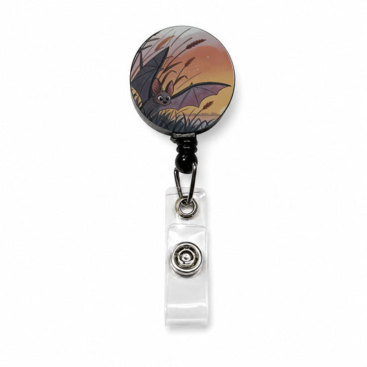 Bat Wildlife At Sunset Retractable ID Key Card Name Tag Badge Holder with Clip