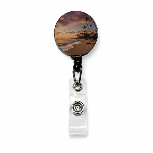 Beach Sunrise Sunset Ocean Tropical Retractable ID Key Card Name Tag Badge Holder with Clip