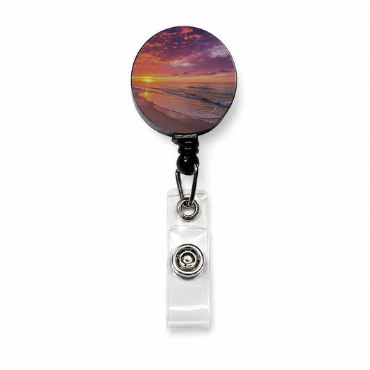 Beach Sunset Ocean Beautiful Retractable ID Key Card Name Tag Badge Holder with Clip