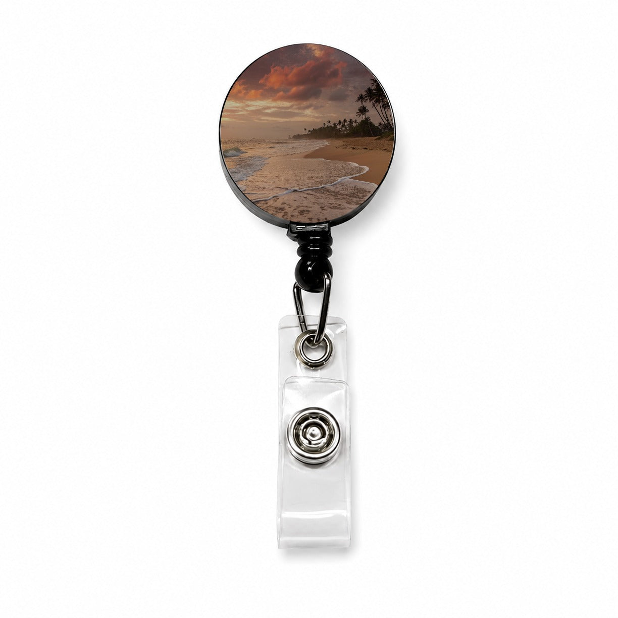 Beach Sunset Tropical Ocean Island Retractable ID Key Card Name Tag Badge Holder with Clip