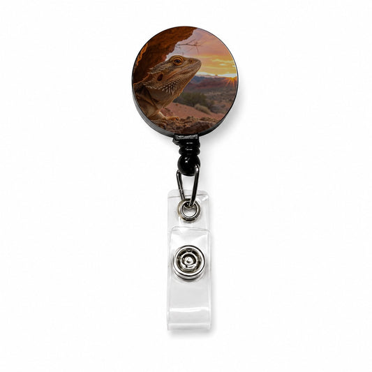Bearded Dragon At Sunset Retractable ID Key Card Name Tag Badge Holder with Clip