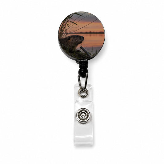 Beaver Pond At Sunset Retractable ID Key Card Name Tag Badge Holder with Clip