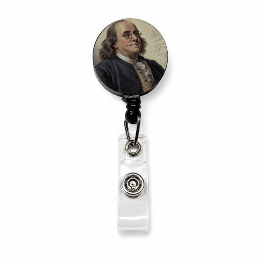 Benjamin Franklin American History Retractable ID Key Card Name Tag Badge Holder with Clip