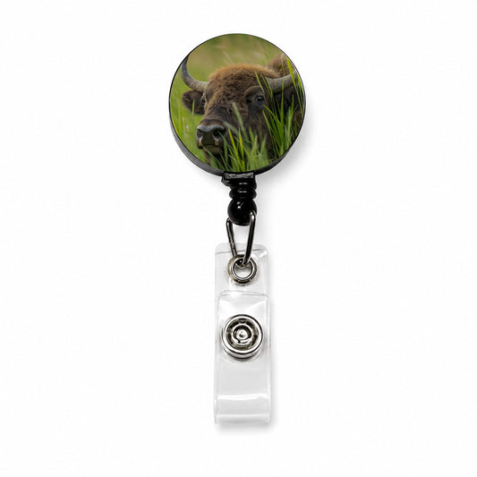 Bison Grassland Wildlife Scene Retractable ID Key Card Name Tag Badge Holder with Clip