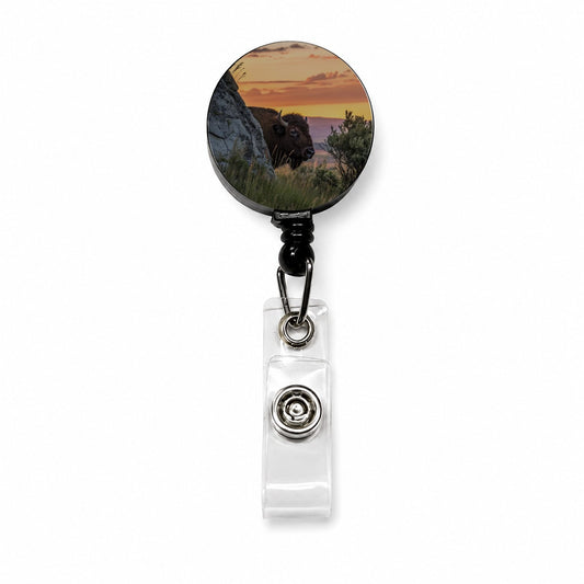 Bison Wildlife At Sunset Retractable ID Key Card Name Tag Badge Holder with Clip
