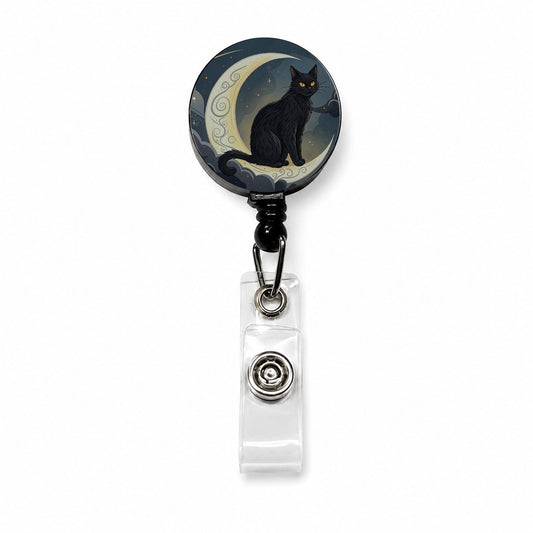 Black Cat Tarot Moon Retractable ID Key Card Name Tag Badge Holder with Clip