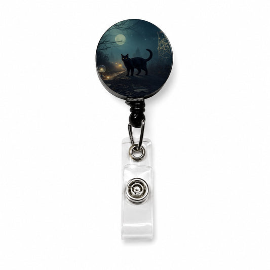 Black Cat Tarot Mystic Retractable ID Key Card Name Tag Badge Holder with Clip
