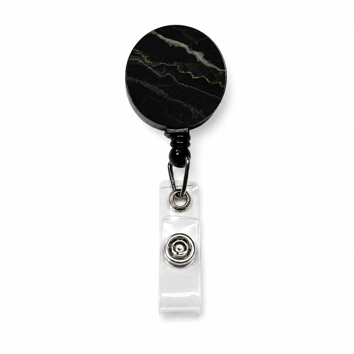 Black Marble Retractable ID Key Card Name Tag Badge Holder with Clip