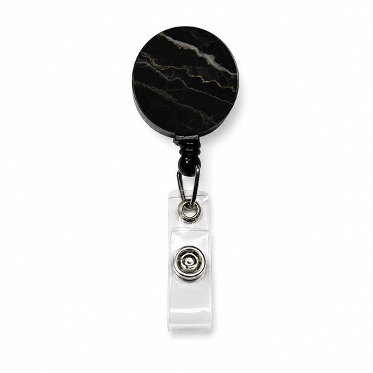 Black Marble Retractable ID Key Card Name Tag Badge Holder with Clip