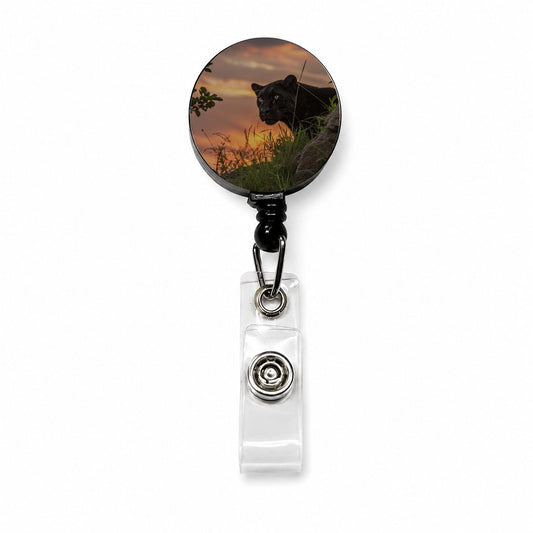 Black Panther At Sunset Retractable ID Key Card Name Tag Badge Holder with Clip