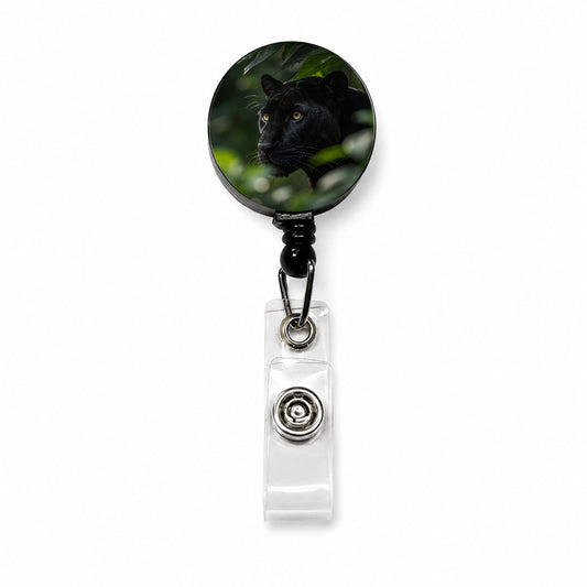 Black Panther Jungle Wildlife Retractable ID Key Card Name Tag Badge Holder with Clip