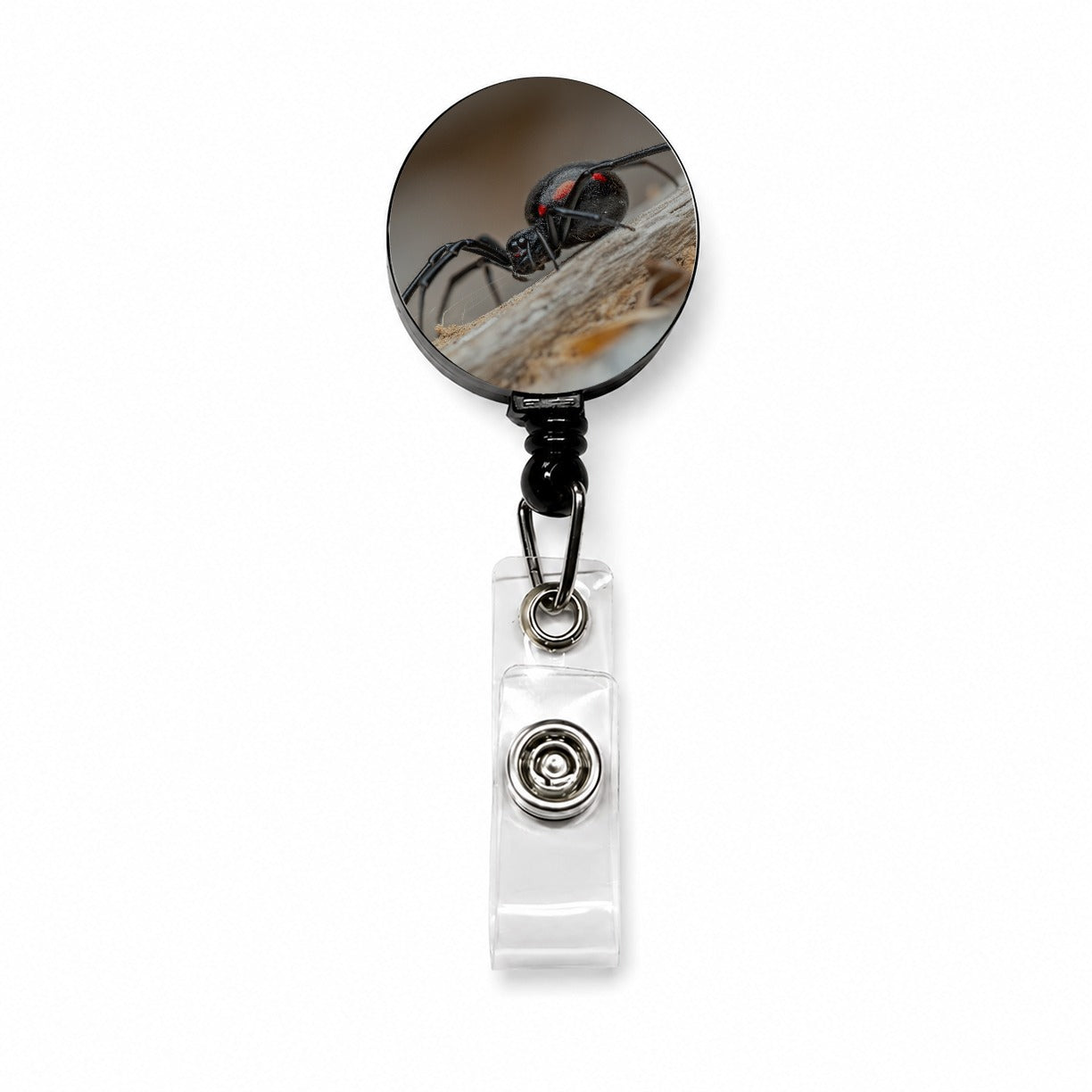 Black Widow Spider Arachnid Retractable ID Key Card Name Tag Badge Holder with Clip