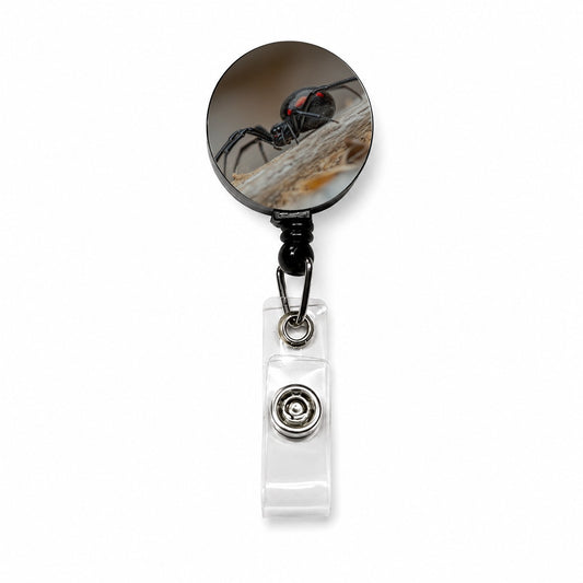 Black Widow Spider Arachnid Retractable ID Key Card Name Tag Badge Holder with Clip