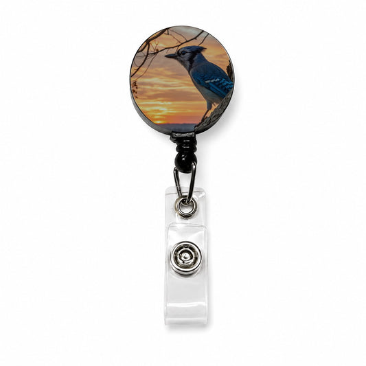 Blue Jay At Sunset Retractable ID Key Card Name Tag Badge Holder with Clip