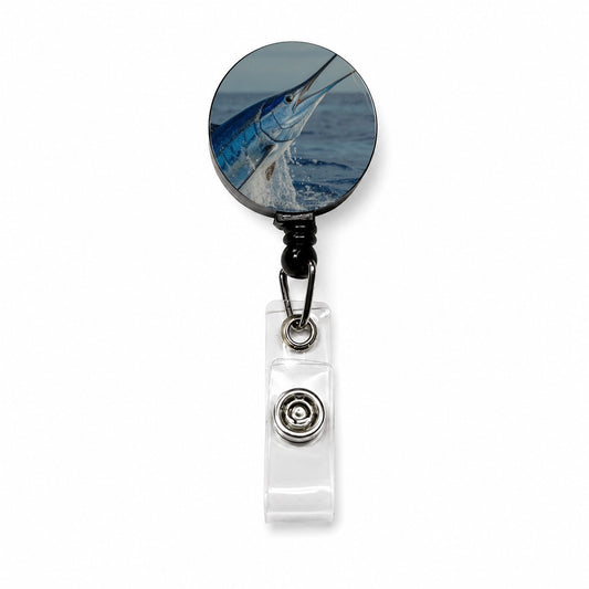 Blue Marlin Deep Sea Fishing Retractable ID Key Card Name Tag Badge Holder with Clip